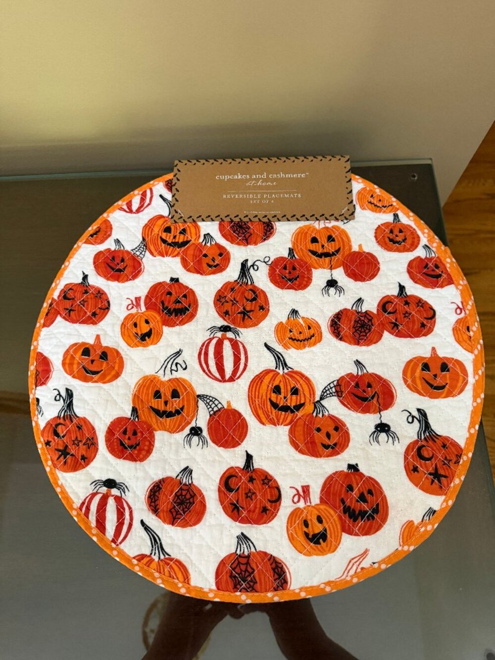 Cupcakes and Cashmere at Home Set of 4 Quilted Placemats Reversible Pumpkins NWT